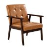 Mid-Century Modern Accent Chair PU Leather Armchair with Solid Wood Frame
