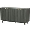 Fluted Sideboard Buffet Cabinet, 55" Coffee Bar Cabinet with 4 Doors, 2 Adjustable Shelves, 5 Wood Legs, Distressed Gray