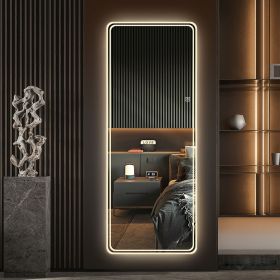 64"x21" Full Length Floor Mirror LED Whole Body Mirror, Wall Mounted Mirror with Lights, Bedroom Full Size Body Mirror with Dimming & 3 Color Modes