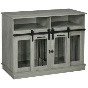 Dog Crate Furniture Gray for Large Small Dogs with Shelves Sliding Doors 47 x 23.5 x 35