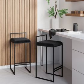 Set of 2 Modern Counter Stools with Velvet Upholstery Black