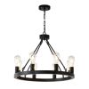 6-Light (No Bulbs) Matte Black Wagon Wheel Chandelier Farmhouse Modern Small Round Chandelier for Living Room Kitchen Island Foyer Hallway Entryway Be
