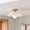 Artisan Mid-Century Modern Flush Mount Ceiling Light, Flush Mount Lighting Fixture for Kitchen or Living Room with Brass Accent, Line Shade
