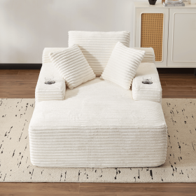 66" Oversized Corduroy Chaise Lounge Chair | Indoor Single Sleeper Sofa Bed with 3 Soft Pillows & Cup Holder - Modern Cloud Couch for Living Room/Offi