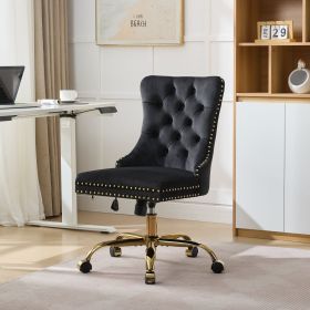 A&A Furniture Office Chair,Modern Velvet Upholstered Tufted Button Home Office Chair with Golden Metal Base