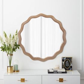 23.62 inches Wood Round Wavy Wall Mirror Round Wall Mirror Scalloped Mirror -Large Decorative Wood Framed Hanging Circle Mirror Modern Farmhouse Decor