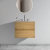 Wall Mount 24" Natural Oak Bathroom Vanity with Ceramic Sink with three faucet holes, Large Storage Floating Bathroom Vanity for Modern Bathroom
