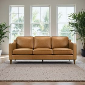 Cooper Mid Century Modern Tan Leather Sofa