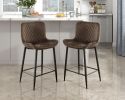 Set of 2 Counter Height Chairs Brown Velvet Upholstery Modern Casual Dining Furniture Metal Legs, 24-inch Seat