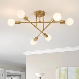 Semi Flush Mount Ceiling Light Fixture, 6 Lights Modern Sputnik Chandelier Ceiling Lamp with E26 Bulb Base