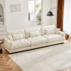 Extra Large 3 Seat Modern Velvet Sofa, Oversize Sofa, Clould Like Comfortable Seat and Back Support, With Waist Pillows and Throw Pillows, Cream