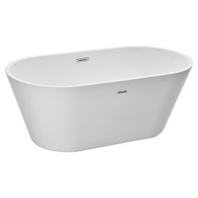 VEVOR Acrylic Freestanding Bathtub, 59 Inch Contemporary Soaking White Tub with Brushed Nickel Overflow and Drain