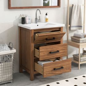 24'' Bathroom Vanity with Ceramic Basin Sink, Modern Bathroom Storage Cabinet with 3 Drawers