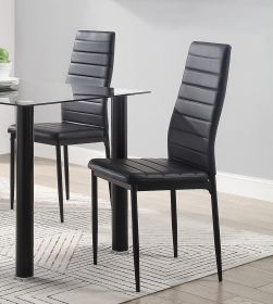 Modern Black Metal Side Chairs Set of 2 with Faux Leather Upholstery for Dining Room