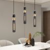 Modern Black and Gold 3-Light Pendant Chandelier, Adjustable Hanging Lights with Cylindrical Mesh Shades, E26 Base, Ideal for Dining Room