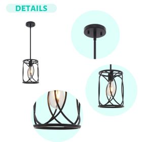 1 Light Industrial Pendant Light Modern Black Cage Kitchen Island Chandelier Hanging Lighting Fixture Indoor Metal Mini Ceiling Lamp for Dining Room E