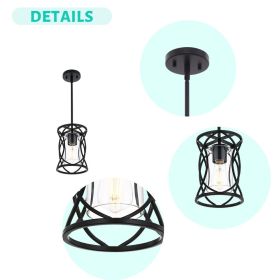 1 Light Industrial Pendant Light Modern Black Cage Kitchen Island Chandelier with Clear Glass Shade Hanging Lighting Fixture Indoor Metal Mini Ceiling