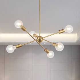 Modern Sputnik Chandelier Lighting 6 Lights Brushed Brass Chandelier Mid Century Pendant Lighting Gold Ceiling Light Fixture for Hallway Bar Kitchen D