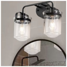 2-Light with Clear Glass Shade, Modern Sconce, Industrial Indoor Light Fixture for Bathroom Living Room Bedroom Over Kitchen Sink, E26 Socket