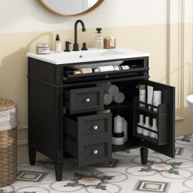 30'' Bathroom Vanity with Top Sink, Modern Bathroom Storage Cabinet with 2 Drawers and a Tip-out Drawer, Single Sink Bathroom Vanity