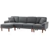 L-Shape Sofa, Modern Sectional Couch with Changeable Chaise Lounge, Pillows and Wooden Legs for Living Room, Dark Grey