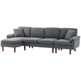 L-Shape Sofa, Modern Sectional Couch with Changeable Chaise Lounge, Pillows and Wooden Legs for Living Room, Dark Grey