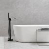 Single-Handle Freestanding Tub Faucet with Hand Shower Brass Waterfall Floor Mount Tub Filler in Matte Black