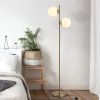 Decorative Floor Lamp with 2 Glass Shades Modern Lighting for Living Room Bedroom White