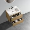 Wall Mount 24" Natural Oak Bathroom Vanity with Ceramic Sink with three faucet holes, Large Storage Floating Bathroom Vanity for Modern Bathroom