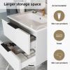 24 Inch Bathroom Vanity Cabinet With Ceramic Sink - White Wall Mounted Floating Fluted Vanity With Drawers, Modern