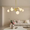 Modern 8-Light Gold Chandelier with White Glass Globe Shades, Mid-Century Branching Design, Elegant Ceiling Light Fixture for Dining Room, Living Room