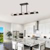Rectangle Chandelier for Dining Room, 8-Light Black Farmhouse Linear Pendant Light Fixture, Modern Crystal Hanging Lighting Chandelier for Lobby