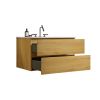 TIA 36" Wall Mount Natural Oak Bathroom Vanity with Ceramic Sink with three faucet holes, Large Storage Floating Bathroom Vanity for Modern Bathroom