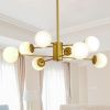 Modern 8-Light Gold Chandelier with White Glass Globe Shades, Mid-Century Branching Design, Elegant Ceiling Light Fixture for Dining Room, Living Room