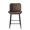 Set of 2 Counter Height Chairs Brown Velvet Upholstery Modern Casual Dining Furniture Metal Legs, 24-inch Seat