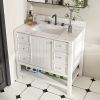 Modern 37"Bathroom Vanity with Artificial marble Carrara white top Set , Multi-functional Bathroom Cabinet with Doors and Drawer