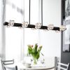 Rectangle Chandelier for Dining Room, 8-Light Black Farmhouse Linear Pendant Light Fixture, Modern Crystal Hanging Lighting Chandelier for Lobby