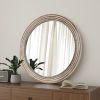 Rustic Round Wall Mirror, 23.62 Inches Wood Circle Mirror with Beads, Decorative Farmhouse Mirror for Living Room, Bedroom, Kitchen, Entryway (White)