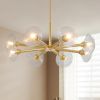 Modern Gold 8-Light Sputnik Chandelier with Clear Glass Shades, Mid-Century Hanging Pendant Light Fixture for Dining Room, Living Room