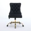 A&A Furniture Office Chair,Modern Velvet Upholstered Tufted Button Home Office Chair with Golden Metal Base