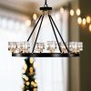 Matte Black + Gold Wagon Wheel Chandelier Farmhouse Modern Small Crystal Round Chandelier for Living Room Kitchen Island Foyer Hallway Entryway Bedroo