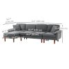 L-Shape Sofa, Modern Sectional Couch with Changeable Chaise Lounge, Pillows and Wooden Legs for Living Room, Dark Grey