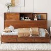 Full Size Wooden Daybed with 3 Storage Drawers, Upper Soft Board, shelf, and a set of Sockets and USB Ports, Walnut