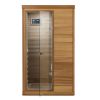 Red cedar Mini one person far infrared glass door on the left of the indoor sauna room