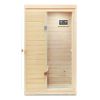 Hemlock Mini one person far infrared door on the Right of the indoor sauna room