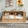 Twin Size Daybed with Trundle, Storage Cabinets and USB Ports, Wood Color