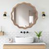 23.62 inches Wood Round Wavy Wall Mirror Round Wall Mirror Scalloped Mirror -Large Decorative Wood Framed Hanging Circle Mirror Modern Farmhouse Decor