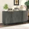Fluted Sideboard Buffet Cabinet, 55" Coffee Bar Cabinet with 4 Doors, 2 Adjustable Shelves, 5 Wood Legs, Distressed Gray