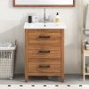 24'' Bathroom Vanity with Ceramic Basin Sink, Modern Bathroom Storage Cabinet with 3 Drawers