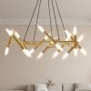 Golden Modern Chandelier Light Fixture, Branch Design with Frosted Tubes, Black Cords, Adjustable Height Pendant Light for Dining Room, Living Room
